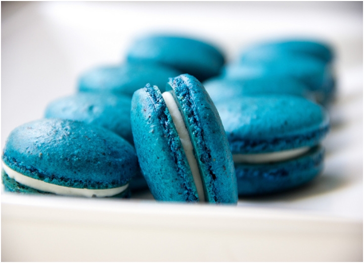 Blueberry French Macarons with White Chocolate Coconut Ganache