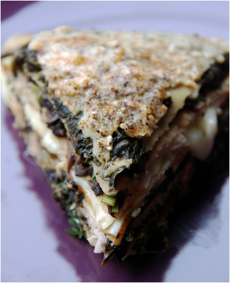 Crepes Terrine with Spinach, Mushroom, and Smoked Turkey