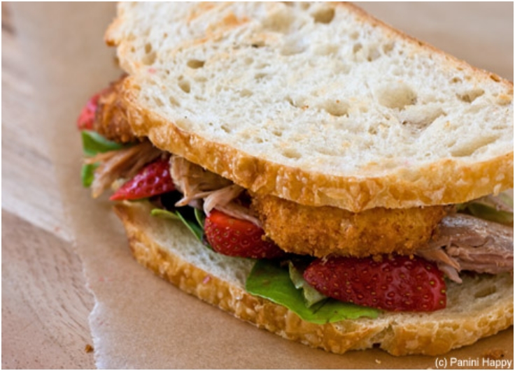 Duck Confit, Strawberries  Fried Goat Cheese Panini