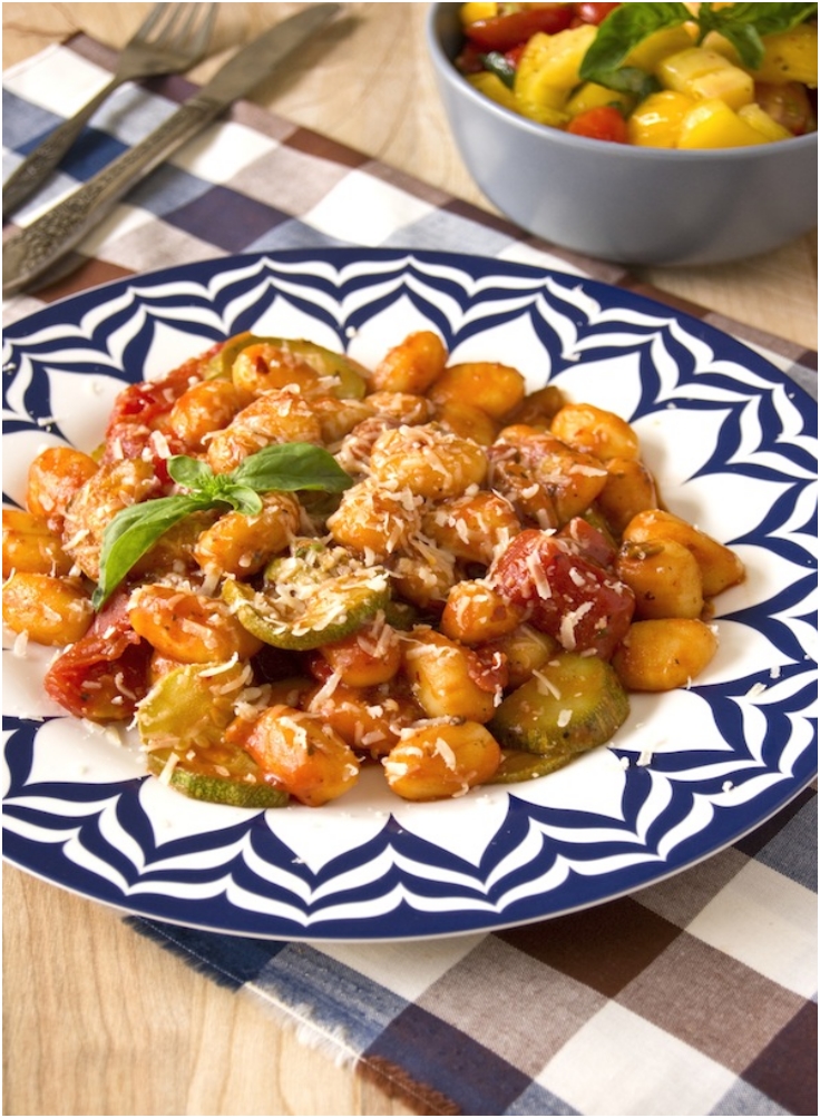 Gnocchi with zucchini, basil and tomatoes