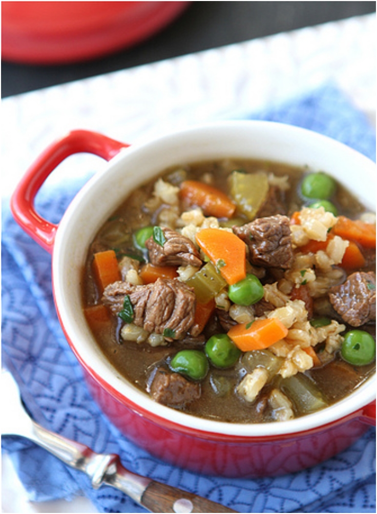 Lean Bison & Barley Soup Recipe with Green Peas