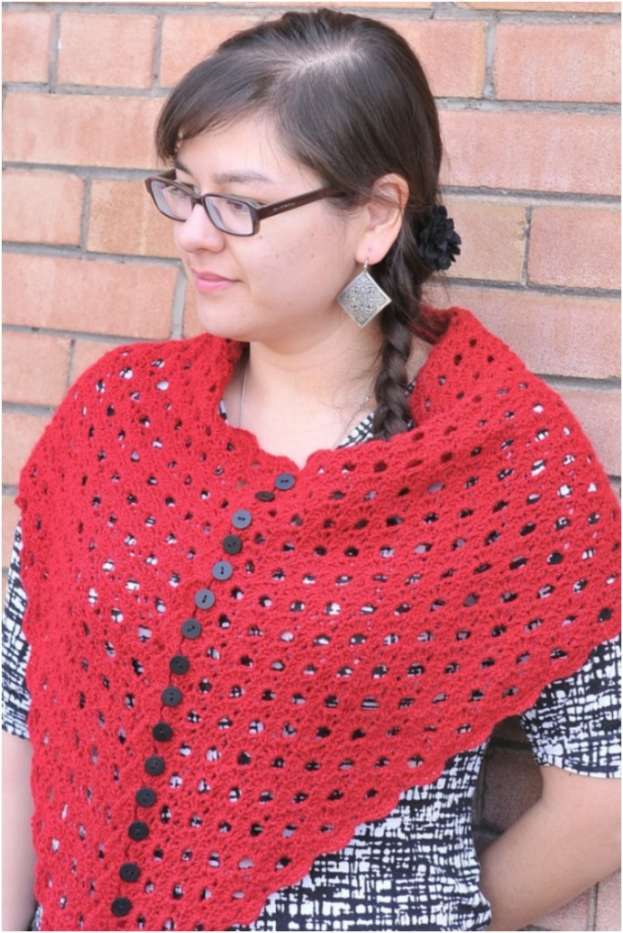 Multiplicity Buttoned Crocheted Shawl with Free Pattern