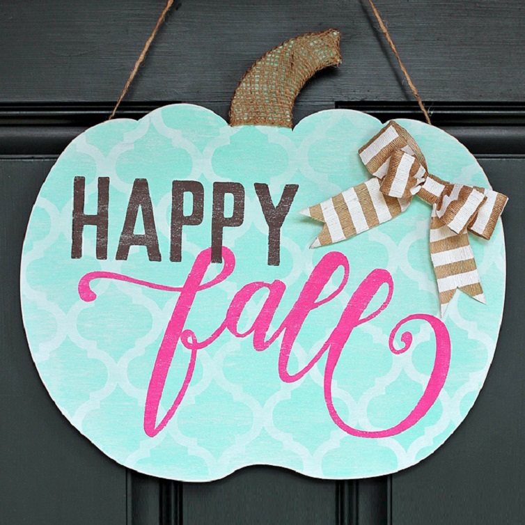 Shabby Chic Happy Fall Pumpkin Door Hanger
