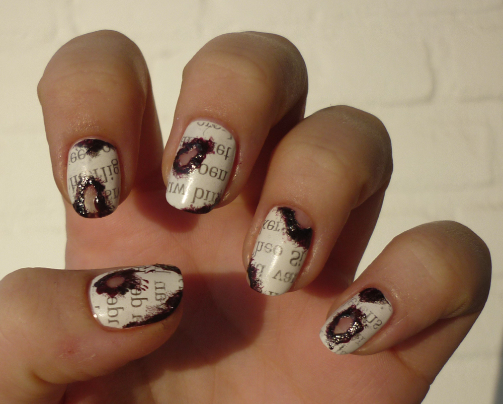 Burnt Newspaper Nail Art