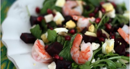 Winter Cobb Salad with Shrimp, Pomegranate and Beets